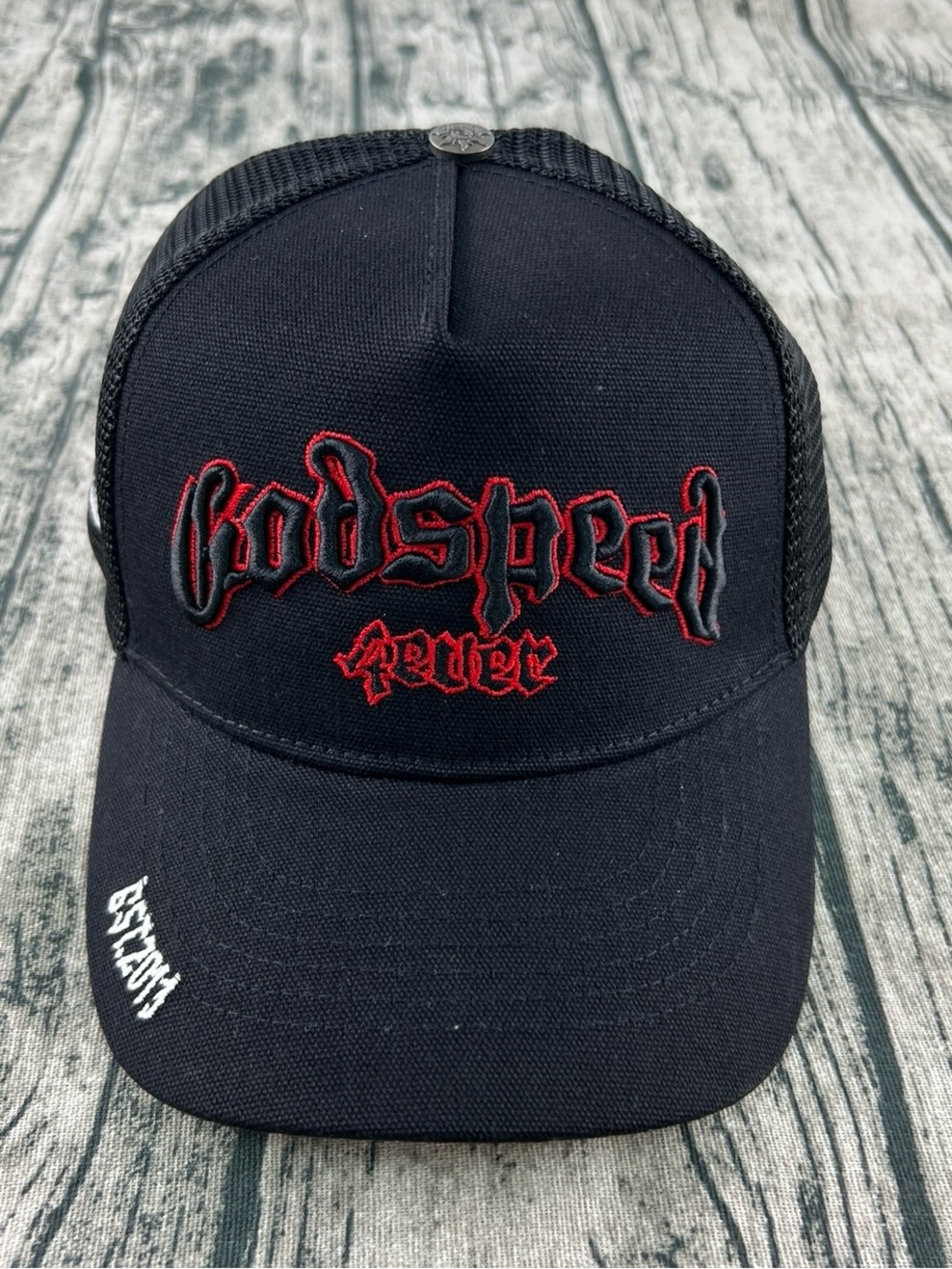Godspeed Forever Embroidered Black Trucker Hat